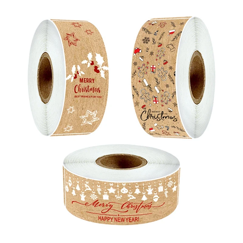 크래프트 크리스마스 선물 태그 스티커 패키지 라벨 포장 카드 장식, 150 개 롤