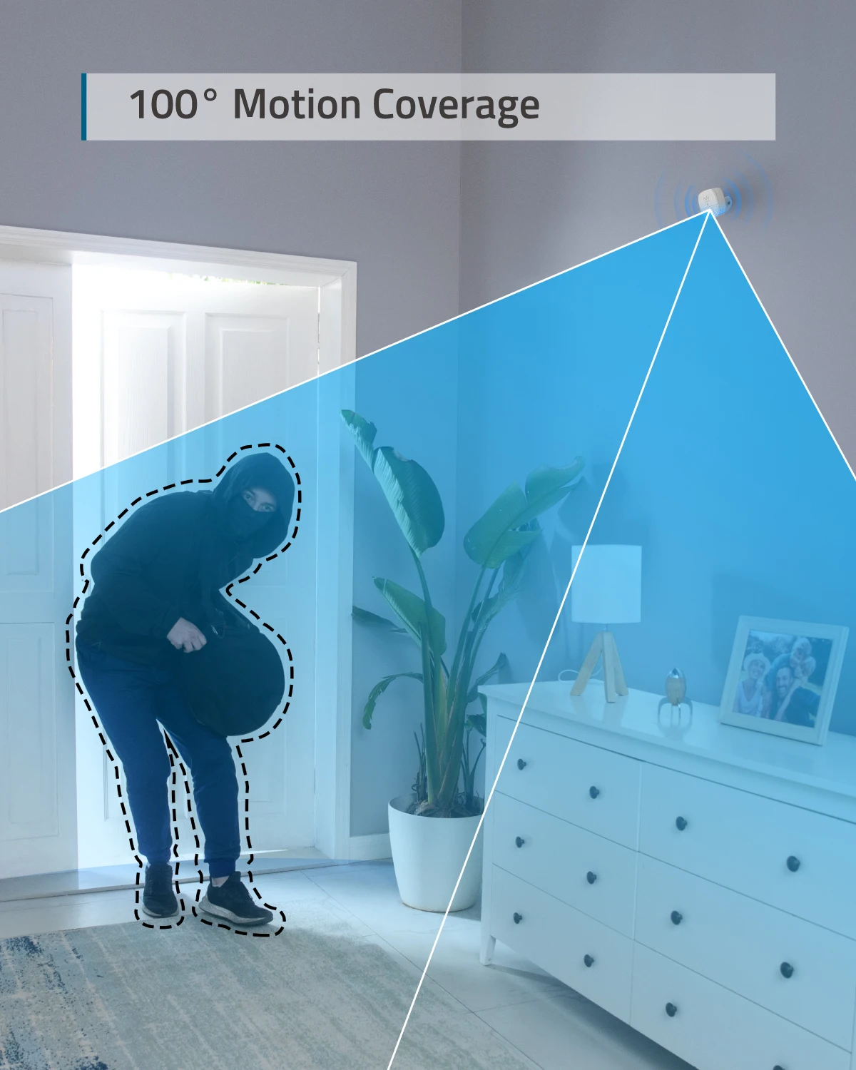 Eufy 보안 모션 센서 보안 시스템 알람 100 ° 필드 뷰 9m 범위 2 년 배터리, 조정 가능한 감도 스마트 홈