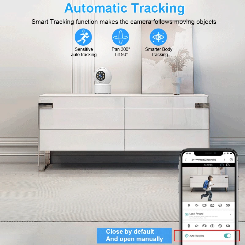 스마트 HD 3MP 클라우드 무선 IP 카메라, 지능형 자동 추적, 인간 가정 보안 감시, CCTV 네트워크 와이파이 카메라