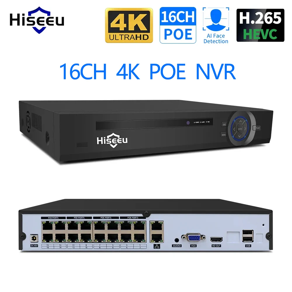 Hiseeu 얼굴 감지 비디오 녹음기 홈 보안 CCTV 감시 DVR, POE IP 카메라, ONVIF용, 4K 16CH, POE NVR, H.265, 8MP, 5MP, 3MP title=Hiseeu 얼굴 감지 비디오 녹음기 홈 보안 CCTV 감시 DVR, POE IP 카메라, ONVIF용, 4K 16CH, POE NVR, H.265, 8MP, 5MP, 3MP 