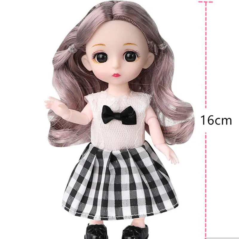 미니 16cm BJd 인형, 13 가동 관절 소녀 인형, 3D 큰 눈, 1/12 패션 공주 인형, DIY 드레스 업 장난감 인형, 옷 선물