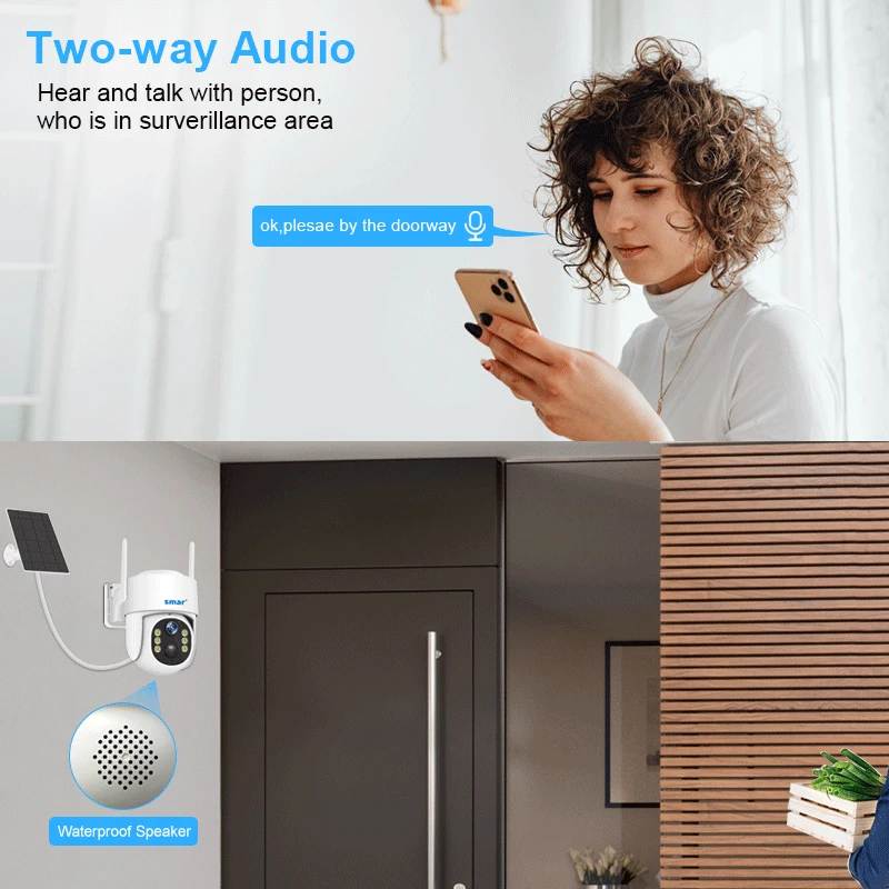 스마트 태양광 패널 PTZ IP 카메라, 와이파이 4MP 4G 비디오 감시 보안 보호, 내장 배터리, 장시간 대기, iCsee 앱