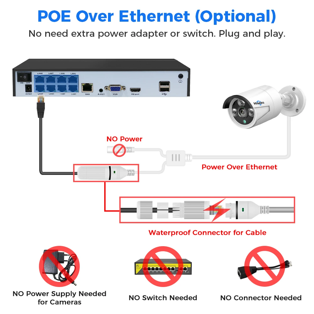 Hiseeu POE IP CCTV 카메라, ONVIF 오디오 방수, 야외 방수, H.265 비디오 감시 보안 불릿 카메라, 4MP, 5MP