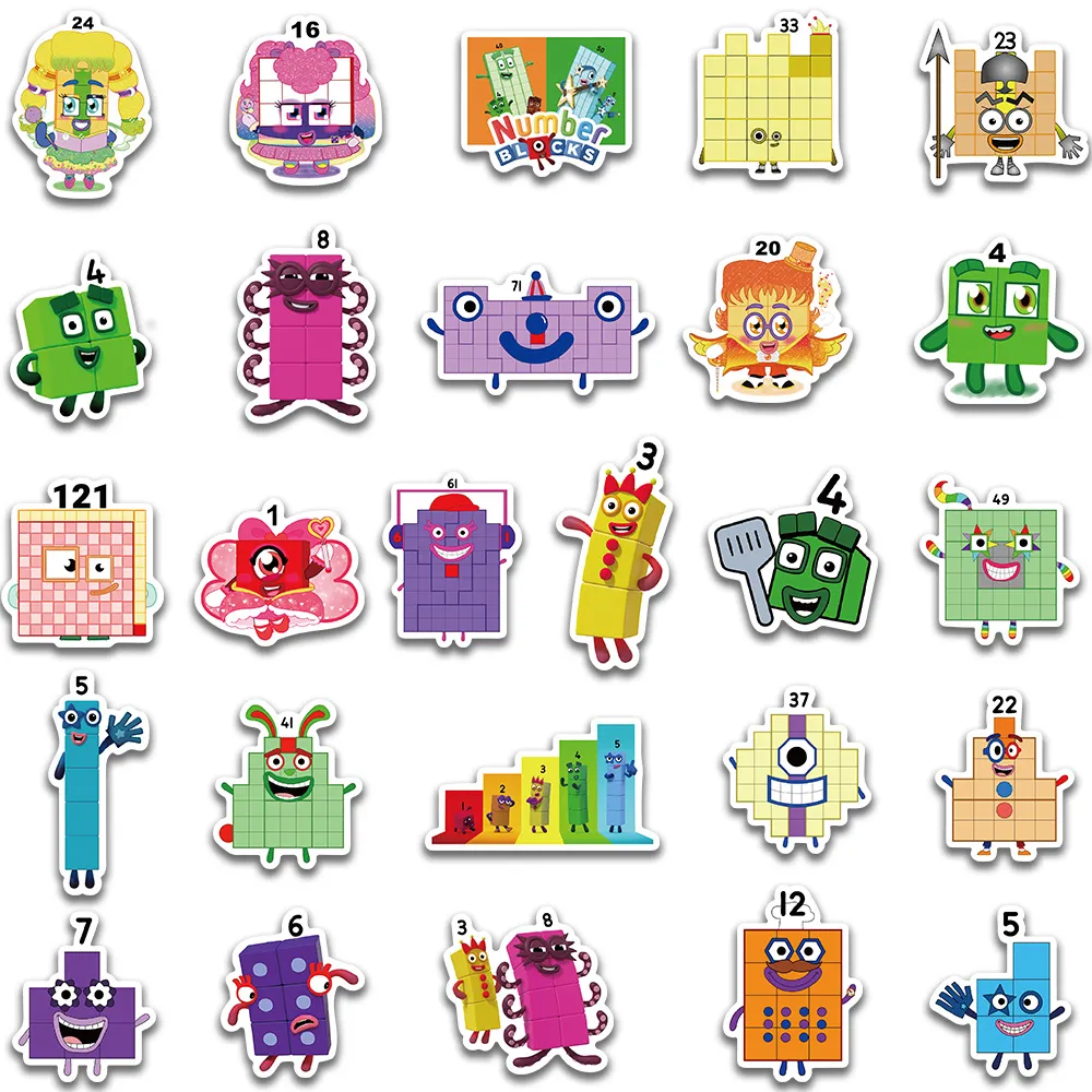 10/50pcs 귀여운 만화 애니메이션 Numberblocks 스티커 노트북화물 컵 방수 낙서 자전거 자동차 데칼 어린이 장난감