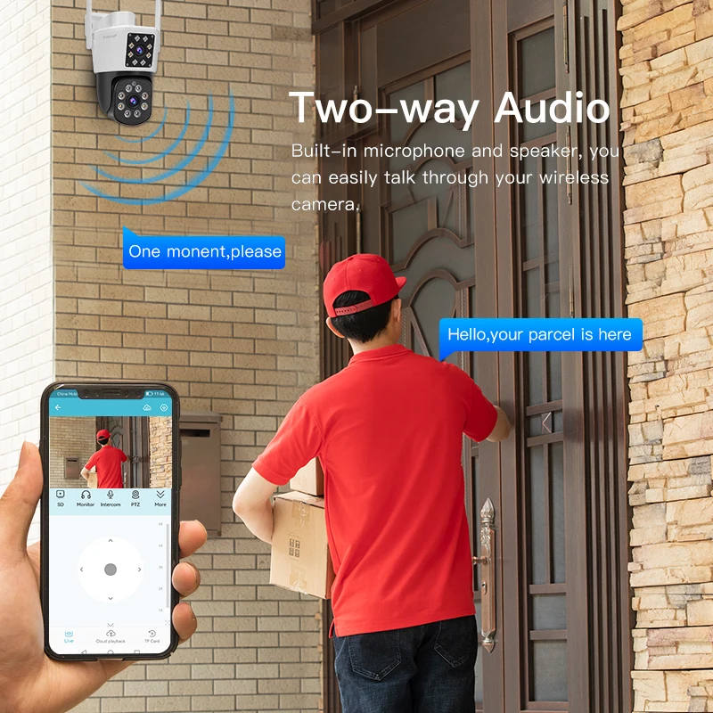 VStarcam 야외 와이파이 카메라, 4MP HD 듀얼 렌즈, 듀얼 스크린 PTZ 카메라, 자동 추적, 방수 보안 비디오 감시