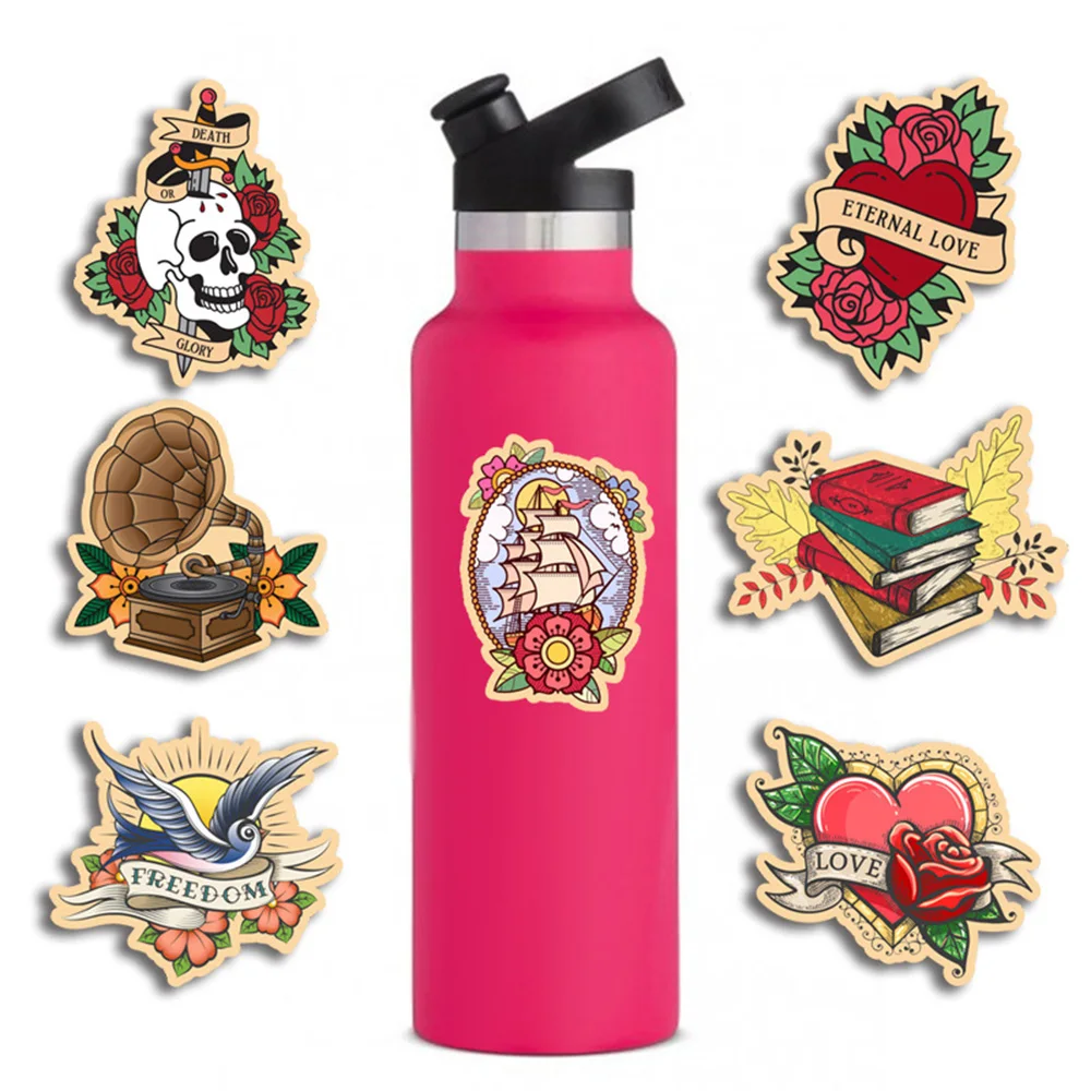 레트로 올드 스쿨 타투 스타일 만화 스티커, DIY 스노우보드 노트북 수하물, 만화 그래피티 데칼 스티커, 10 개, 30 개, 50 개, 100 개