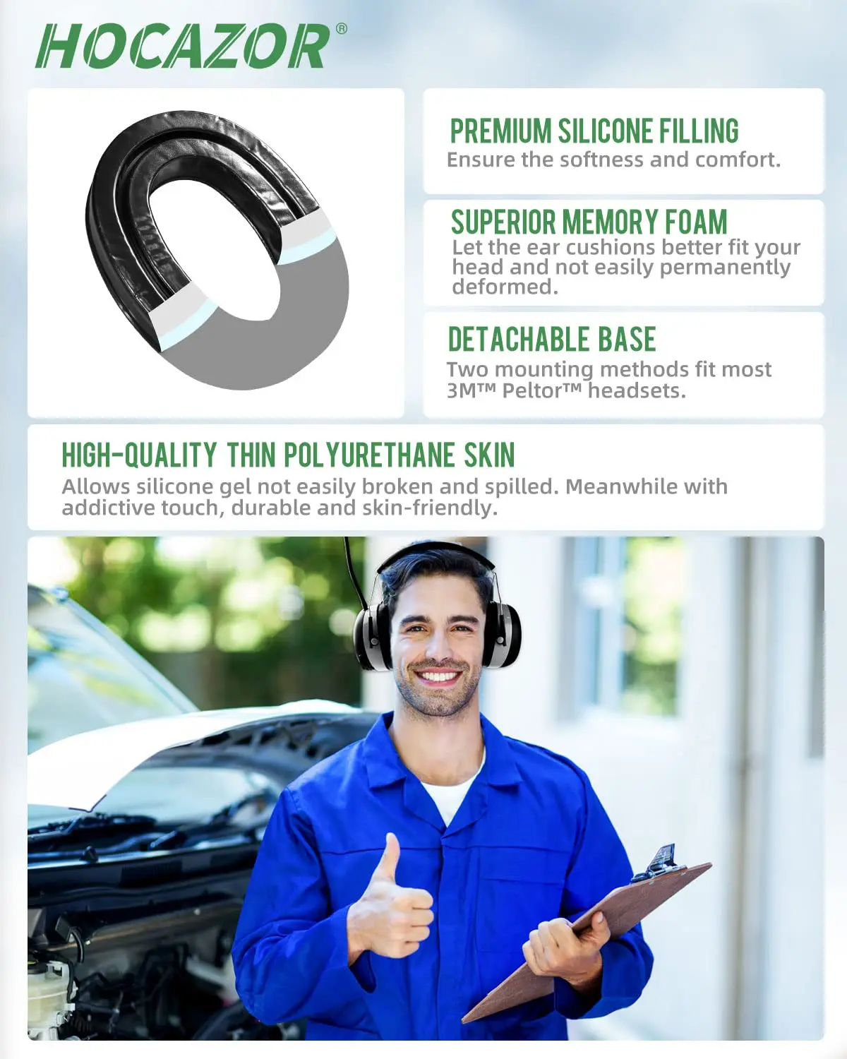 HOCAZOR 교체용 젤 이어 패드 헤드셋, 실리콘 패드, 펠터 전술 100 300 500 레인지 가드 3M 워크튠과 호환