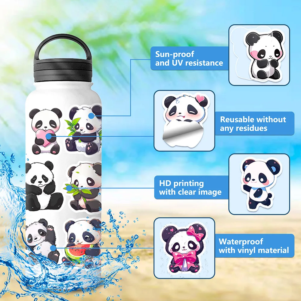 귀여운 만화 팬더 다양한 스티커 팩, 어린이 여행 수하물 노트북 전화 헬멧 장식, 그래피티 데칼, 10 개, 50 개