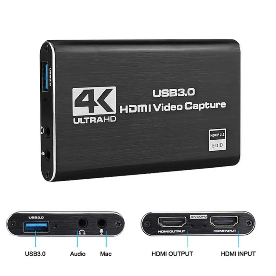 USB 3.0 비디오 캡처 카드 동글, 4K HDMI 호환, OBS 캡처 게임 게임 캡처 카드 라이브용 비디오 녹음기, 1080P 60fps