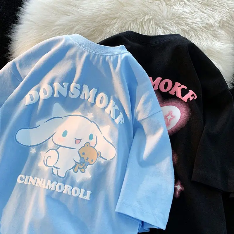 산리오 헬로 키티 프린트 티셔츠, Y2k 시나모롤 만화 의류, 한국 반팔, 루즈 티 셔츠, 카와이 상의