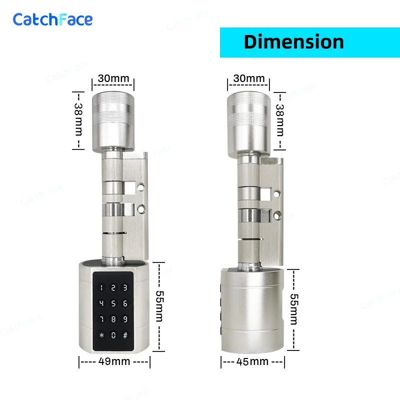 Catchfcae 전자 스마트 도어락 디지털 키패드, 키리스 코드, 조절 가능한 교체품, Tuya 앱 지문 실린더, 신제품