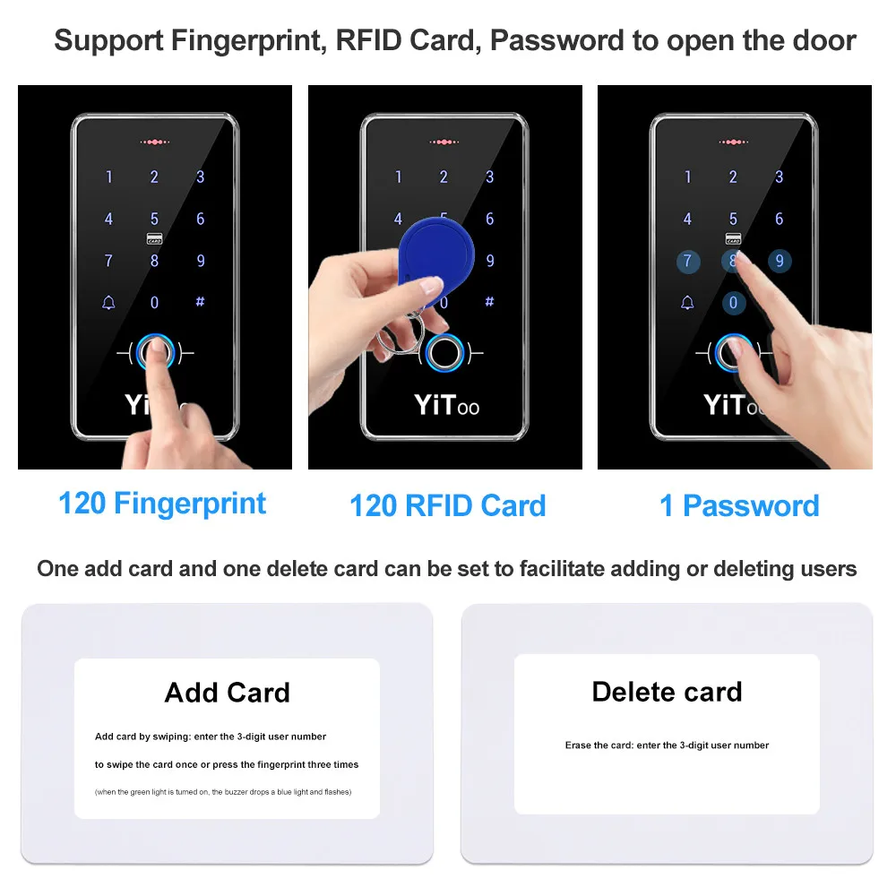 YiToo RFID 지문 액세스 제어 시스템 도어 잠금, IP68 완전 방수 전기 잠금 홈 안전, 야외 설정