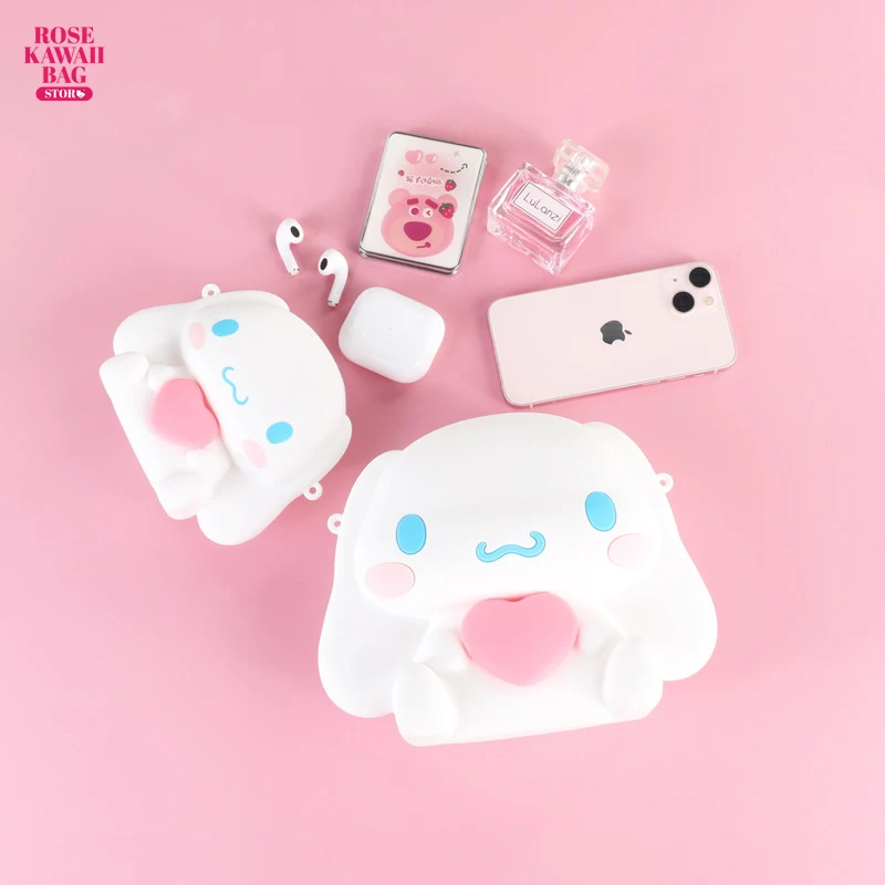 시나모롤 동전 지갑 카와이 산리오 크로스 바디 백, 실리콘 방수 귀여운 숄더백, 만화 시나모롤 공주 가방, 어린이