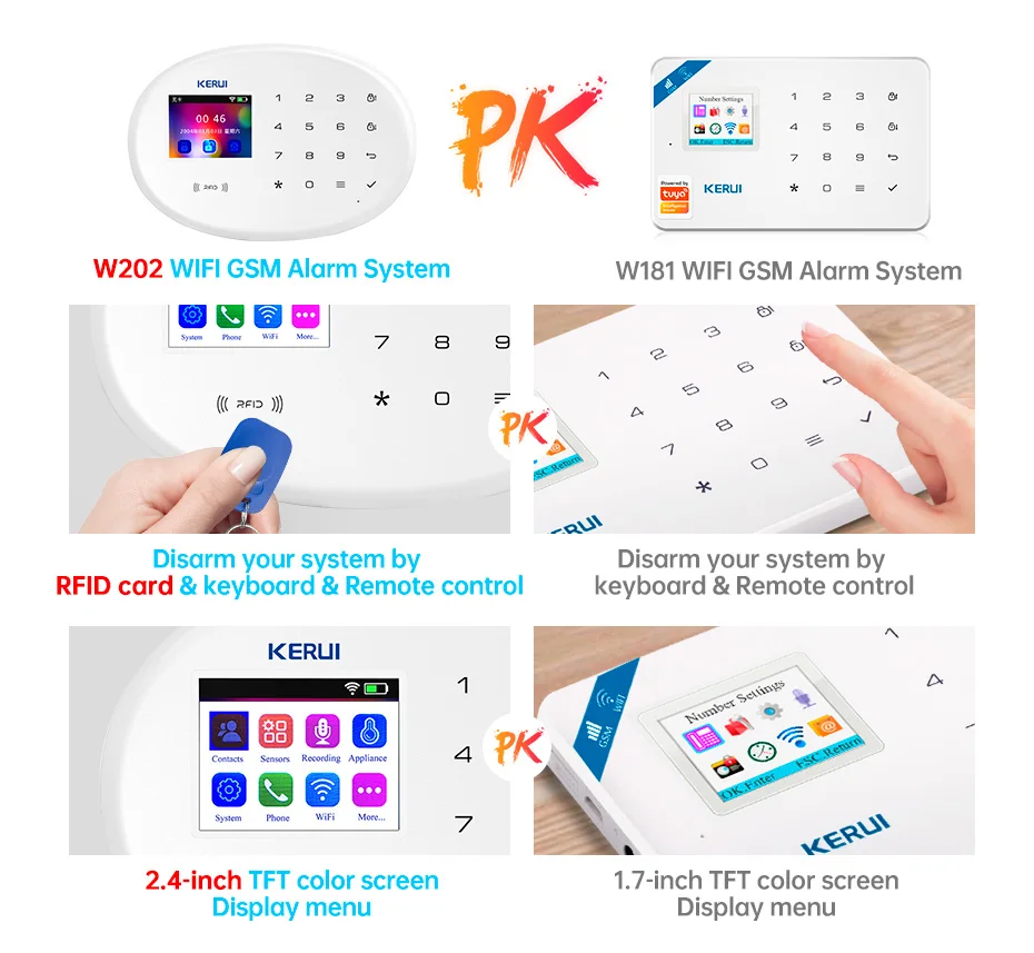 KERUI 투야 스마트 와이파이 GSM 보안 경보 시스템, 알렉사 홈 무선 도난 모션 감지기, 연기 문 창문 센서