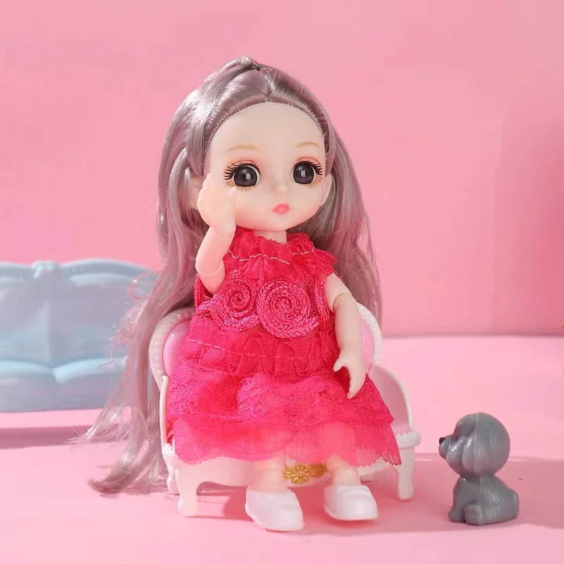 소녀용 움직이는 관절 미니 인형, 아름다운 3D 인형, 원피스 1/12 패션 인형, 17cm 소녀 선물