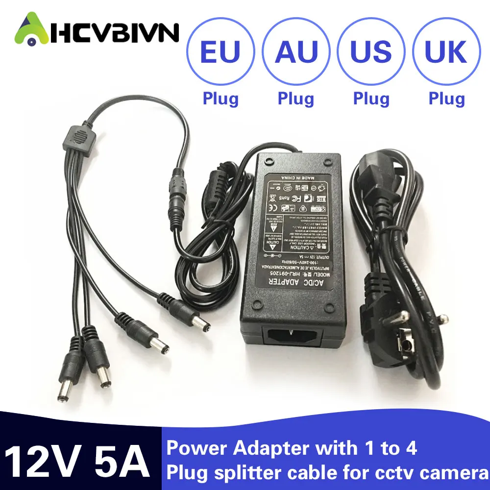 AHCBIVN CCTV 카메라용 AC 어댑터 전원 공급 장치 박스, 12V 5A, 4 포트 title=AHCBIVN CCTV 카메라용 AC 어댑터 전원 공급 장치 박스, 12V 5A, 4 포트 