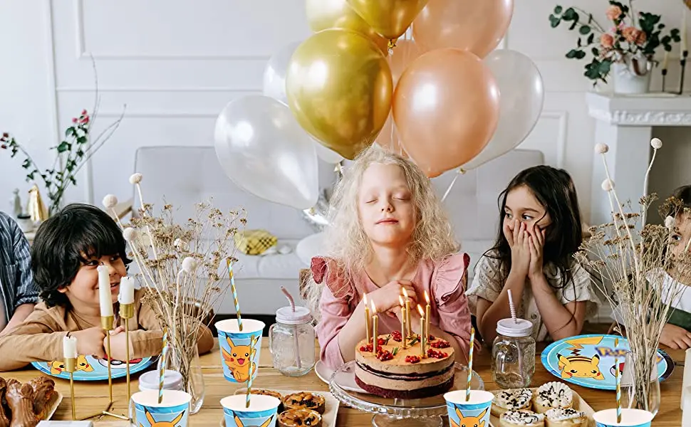 포켓몬 생일 파티 용품, 호일 풍선, 블로우 아웃 식기 플레이트, 냅킨 베이비 샤워 용품 장난감, 피카츄 파티 장식
