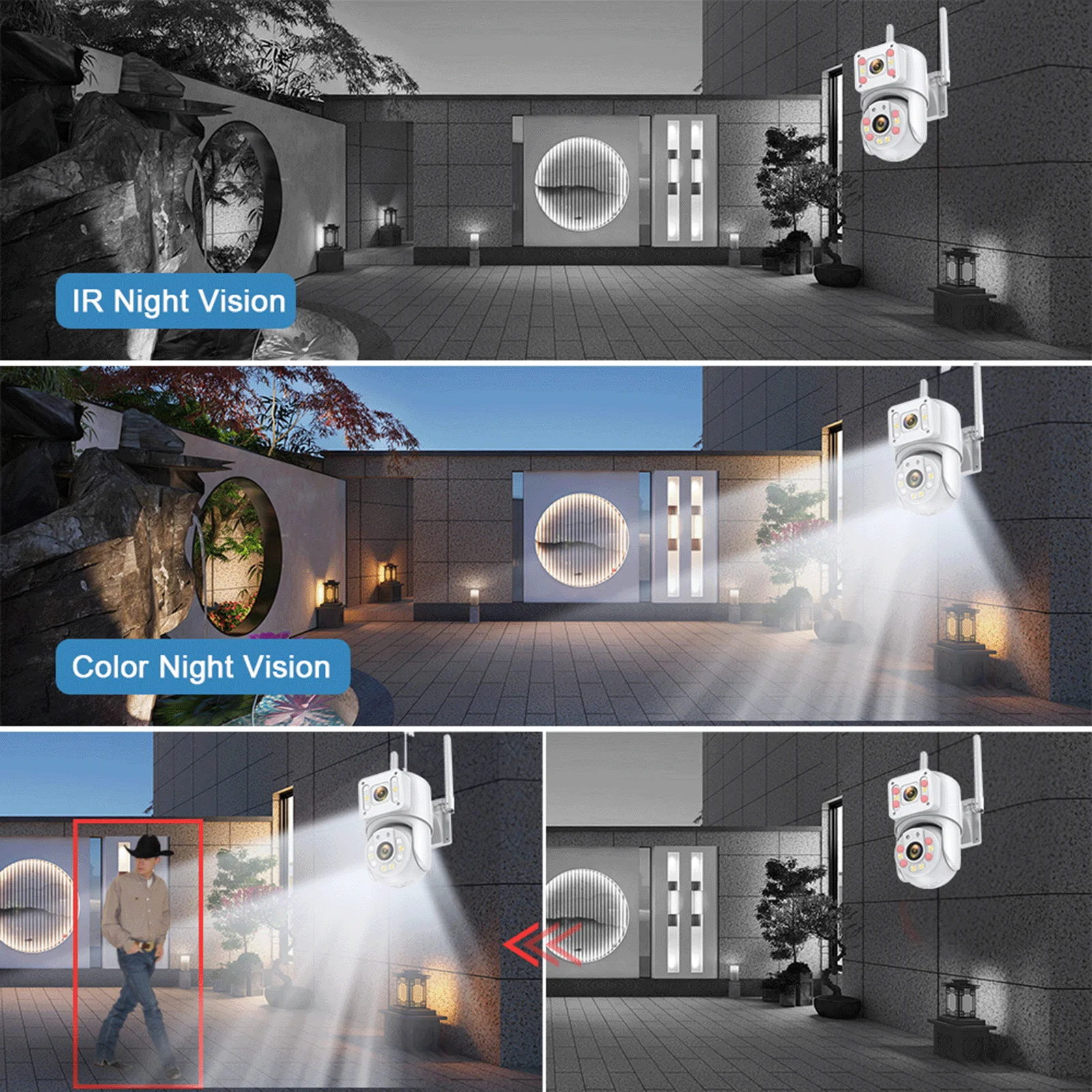 듀얼 렌즈 PTZ Wifi IP 캠 풀 컬러 나이트 비전 보안 감시 카메라, 4 개 스크린, 사람 감지 오디오 추적, 8MP