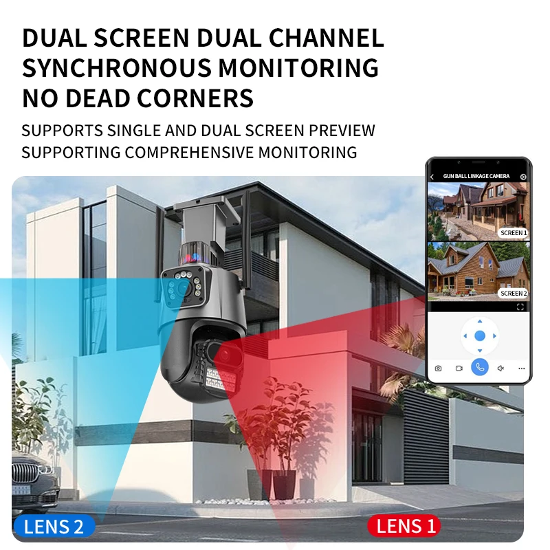 듀얼 렌즈 자동 추적 방수 보안 비디오 감시 경찰 조명 경보, 야외 와이파이 PTZ, 8MP 4K IP 카메라, 듀얼 스크린