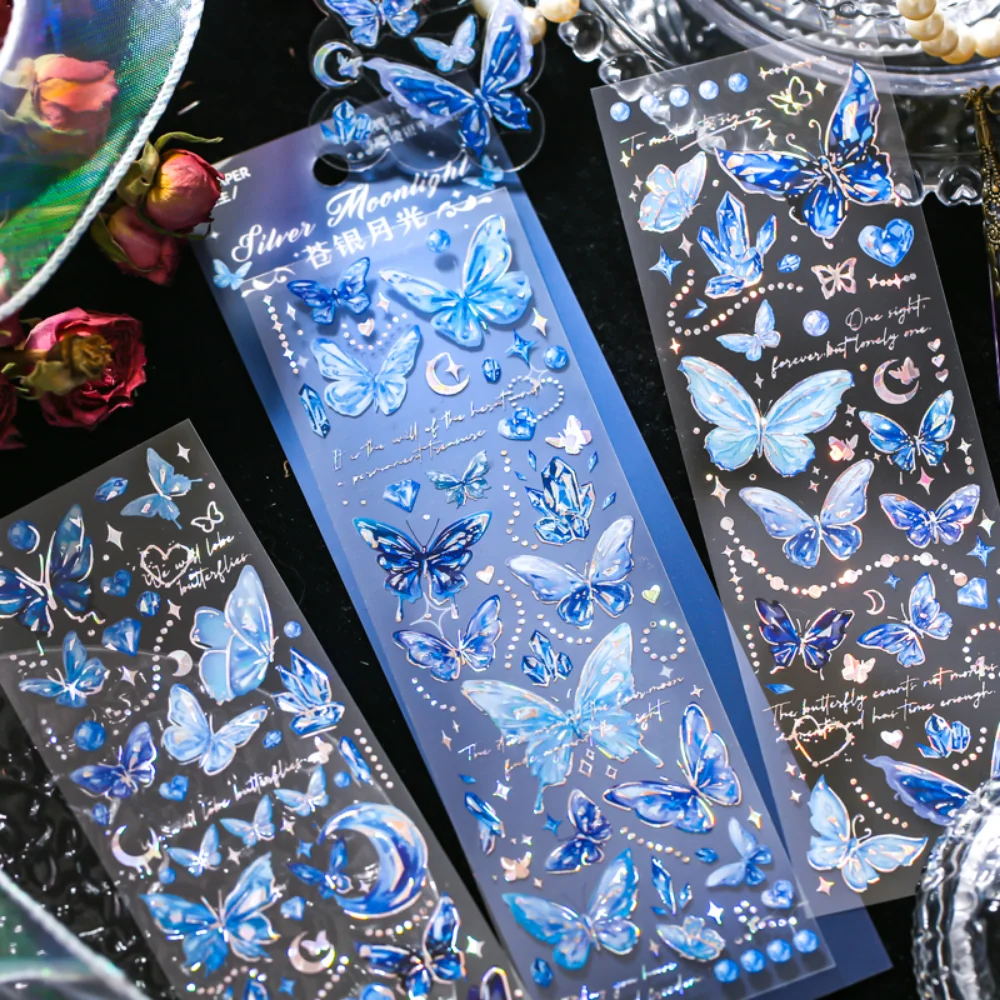 Mr.Paper 4 디자인 빈티지 나비 스티커 팩, 릴리프 골드 카드 핸드북 장식 스티커, 아트 용품 문구