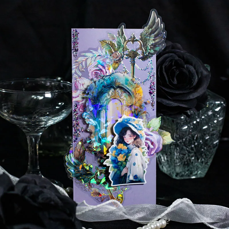 빈티지 브론징 레이저 스티커 팩, INS 꽃 나비 장식 스크랩북 재료, DIY 정크 저널 용품, 10 개