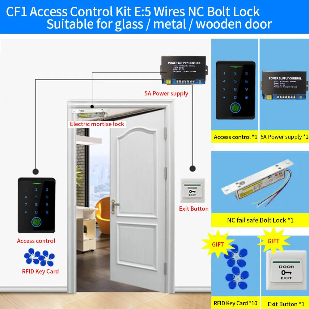 투야 와이파이 지문 출입 통제 키트, 보안 보호, 방수 야외 키패드 도어 오프너, RFID 디지털 전자 잠금 장치