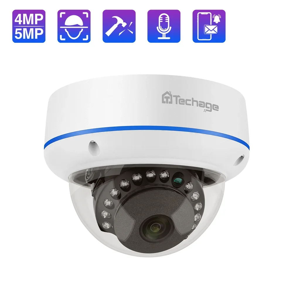 Techage 실내 POE IP 카메라, 파손 방지 돔 카메라, 양방향 대화, 나이트 비전, Onvif 감시 키트, H.265 HD, 4MP title=Techage 실내 POE IP 카메라, 파손 방지 돔 카메라, 양방향 대화, 나이트 비전, Onvif 감시 키트, H.265 HD, 4MP 