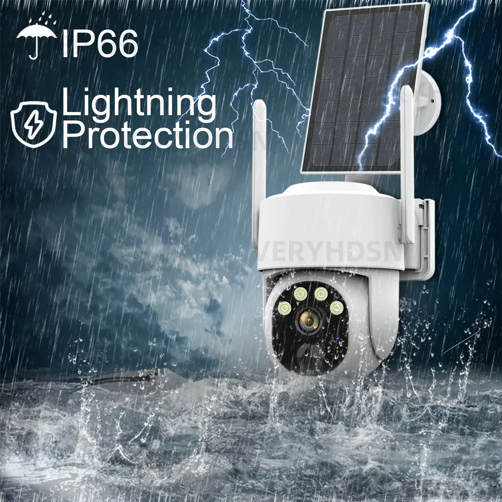 PTZ IP 와이파이 카메라, 태양광 저작동 패널 내장 배터리 감시 카메라, PIR 인간 감지 야외 IP66, 5MP