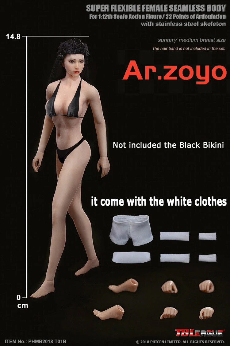 피켄 TBLeague 1/12 여성 심리스 유연한 바디, 애니메이션 통통하고 창백한 선탠 액션 피규어 바디, 6 인치, T01, T02, T03, T04, T05