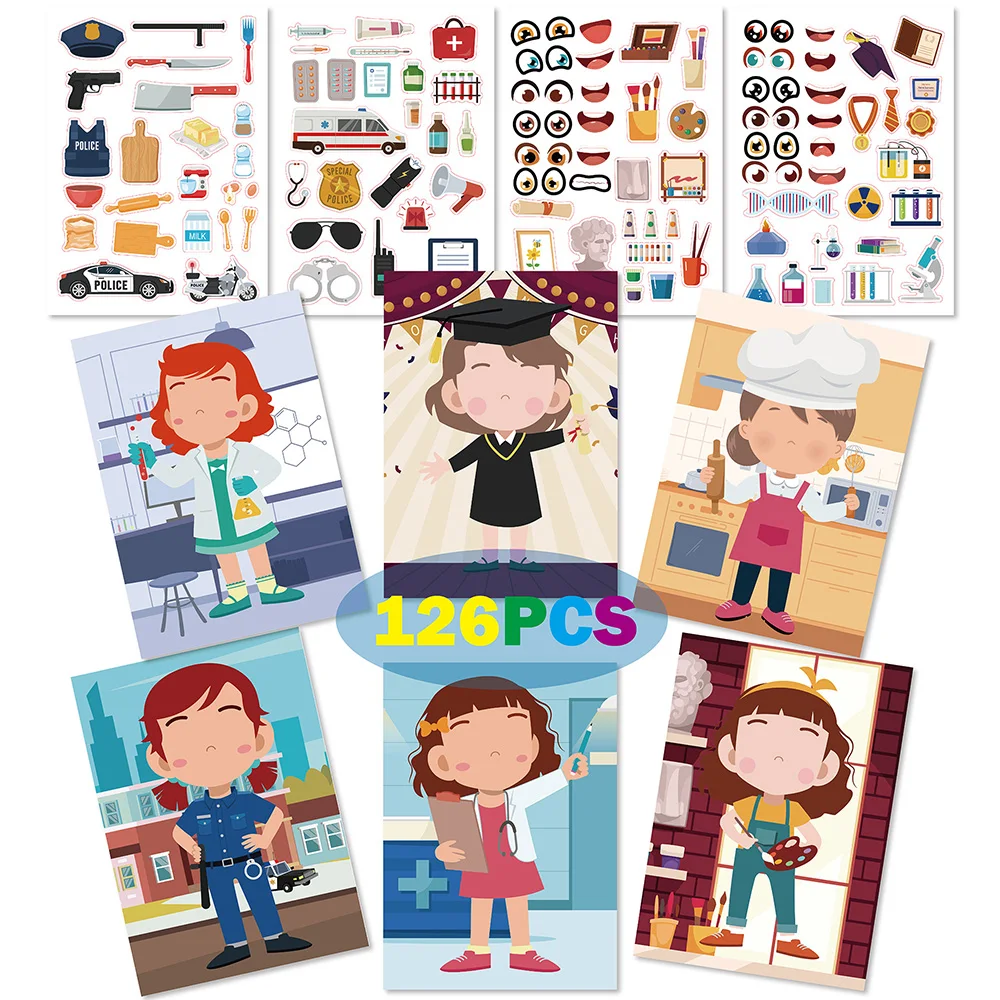 DIY 동물 공주 공룡 직소 스티커, 어린이 퍼즐 게임, 재미있는 만화 교육 공예 스티커, 아기용 장난감