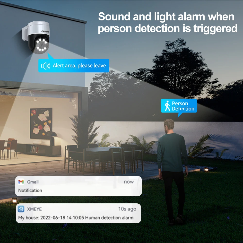 얼굴 감지 보안 PTZ IP 카메라 시스템, 오디오 POE NVR 키트, CCTV 휴머노이드, 야외 홈 비디오 감시, Xmeye, 8MP, 4K