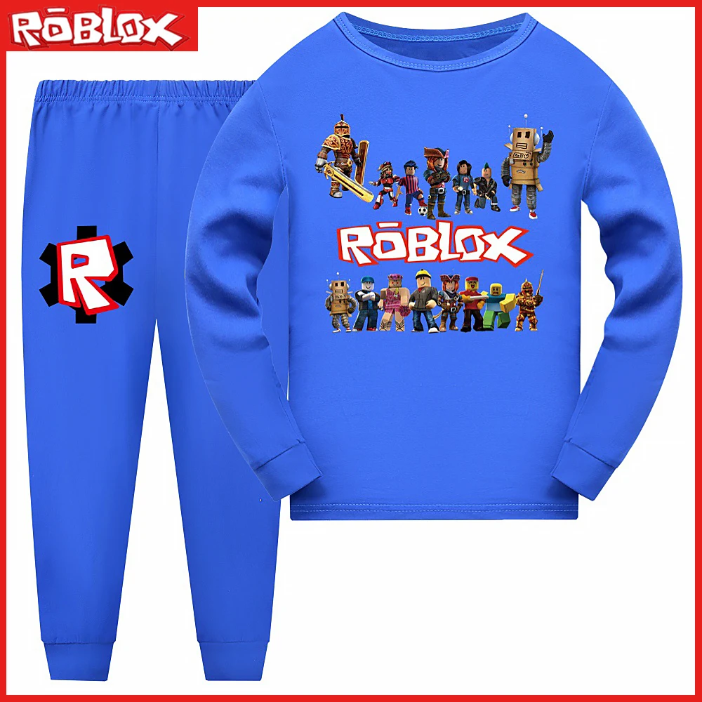 Roblox 게임 애니메이션 인쇄 소년 소녀 긴 소매 바지 파자마 세트, 캐주얼 트렌드, 생일 크리스마스 선물, 2 개, 110-170cm, 신제품