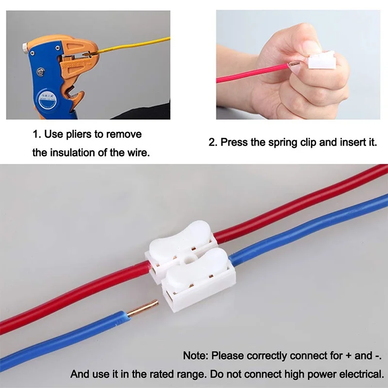 CH2 전기 케이블 커넥터 2 핀 빠른 스플라이스 잠금 와이어 터미널 블록, 와이어에 쉽고 안전하게 접합