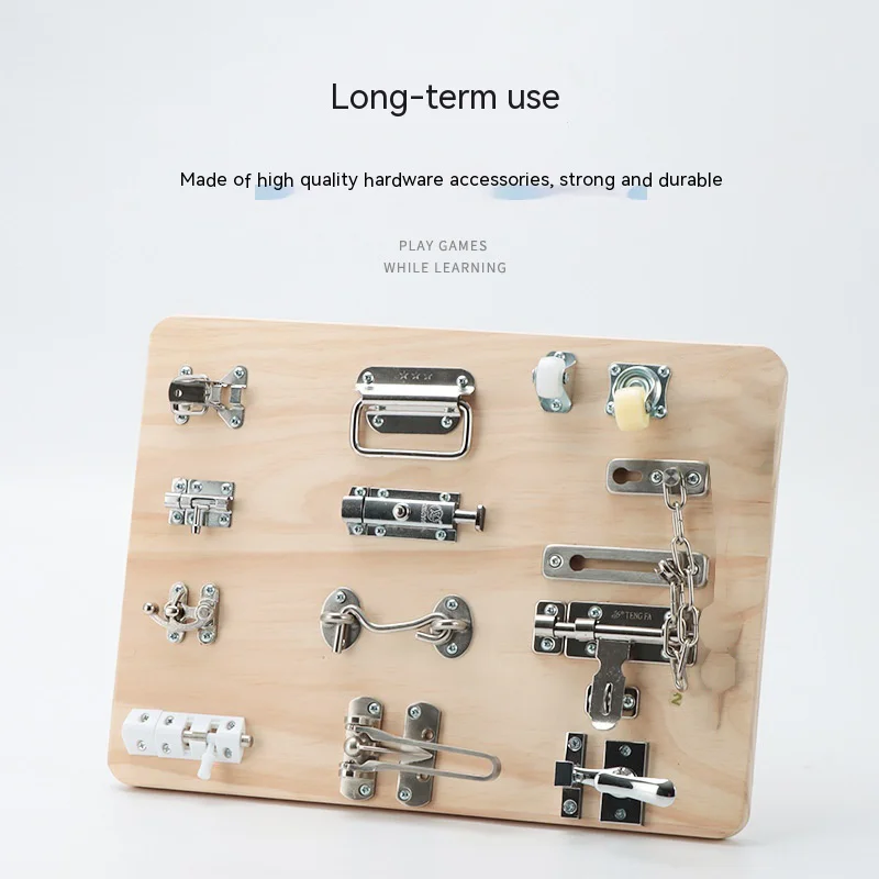 바쁜 보드 DIY 액세서리 잠금 해제 도어 래치 장난감, 부모-자식 수제 대화형 몬테소리 교육 아기 감각 훈련