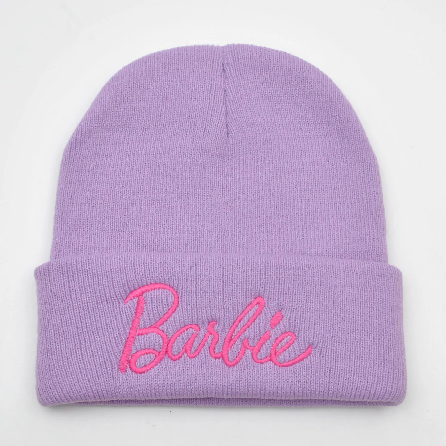 여성용 귀여운 니트 모자, 바비 문자 자수, 핑크 따뜻한 스키 모자, 야외 착용, 겨울 비니 의류 액세서리