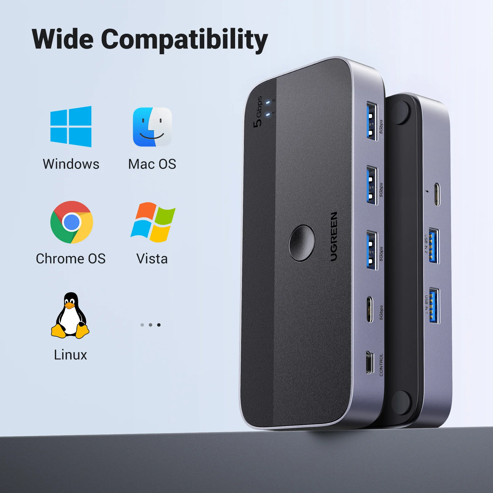 UGREEN USB 3.0 스위처 KVM 스위치, PC 키보드 마우스 프린터용, 4 개 장치 공유, 2 개