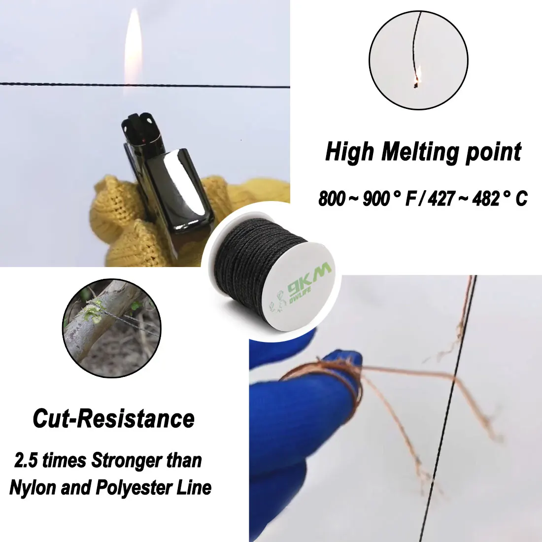 블랙 케블라 라인 브레이드 낚시 보조 줄, 고강도 장력 전술 로프, 카이트 내화물 백패킹 코드, 50Lbs-2000lbs