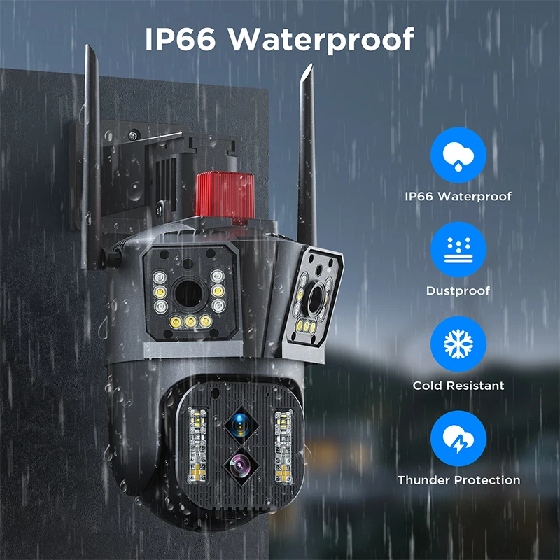 야외 와이파이 IP 카메라, CCTV 비디오 보안 감시 PTZ 카메라, 4 렌즈, 3 스크린, 10x 하이브리드 줌, 8K, 16MP