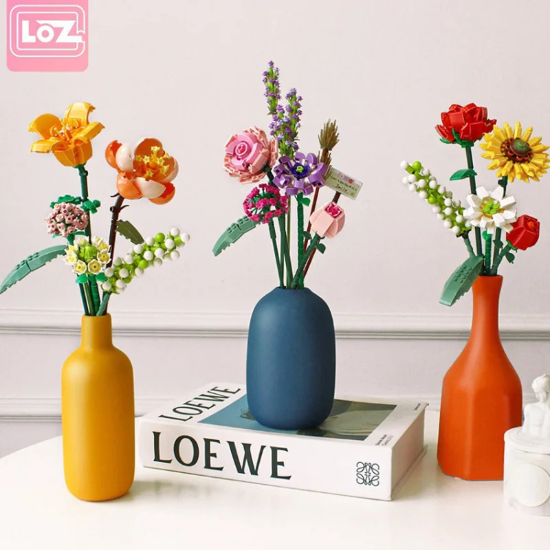 LOZ 꽃 부케 빌딩 블록 키트, DIY 꽃 블록 장난감 세트, 발렌타인 데이 장미 벽돌 세트, 여자 친구 성인용 선물,로맨틱한 꽃 장식