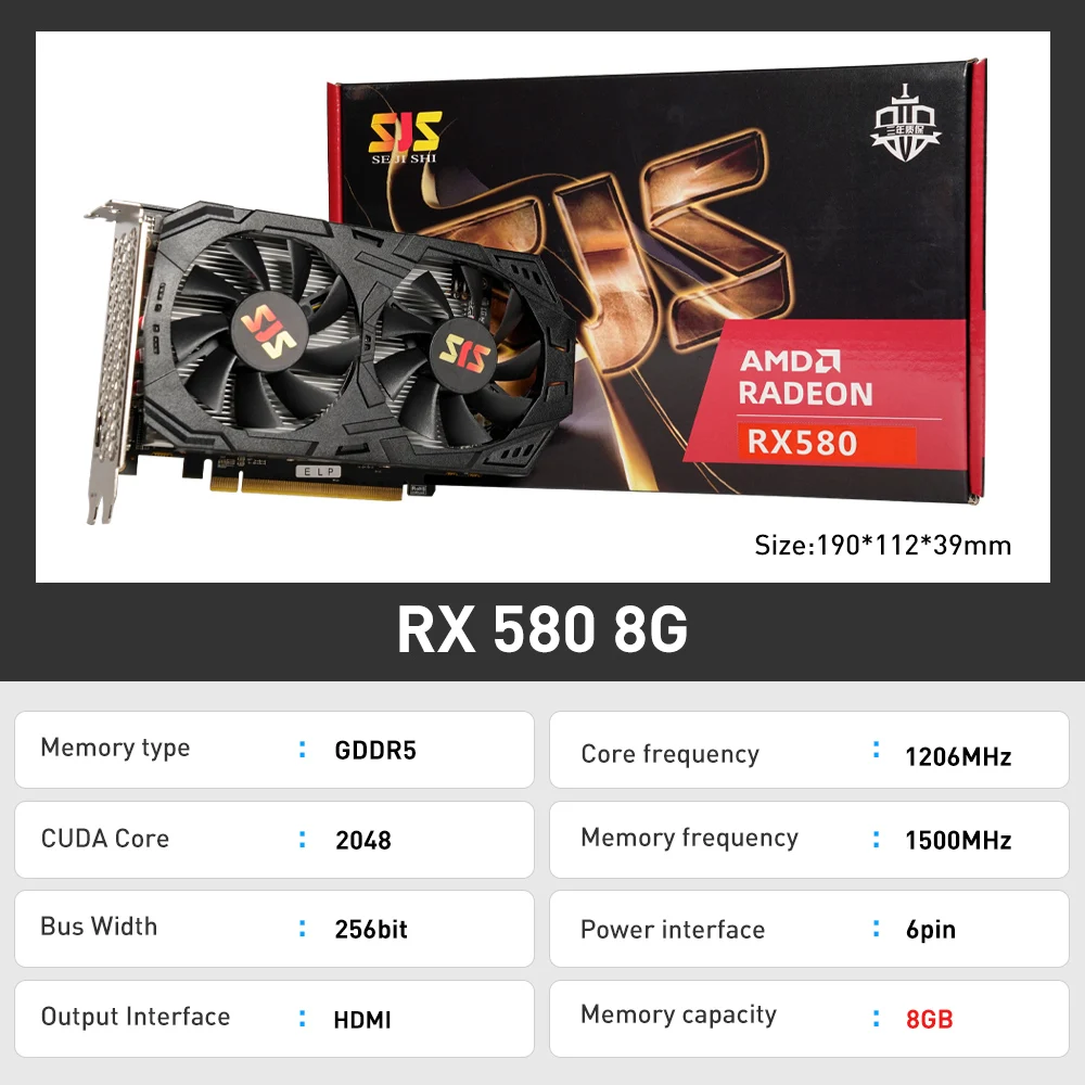 SEJISHI SJS RX 580, AMD Radeon RX580 8G 프로모션 그래픽 비디오 카드, PC HDMI, 8GB, 2048SP, 256 비트, GDDR5 게이밍 카드