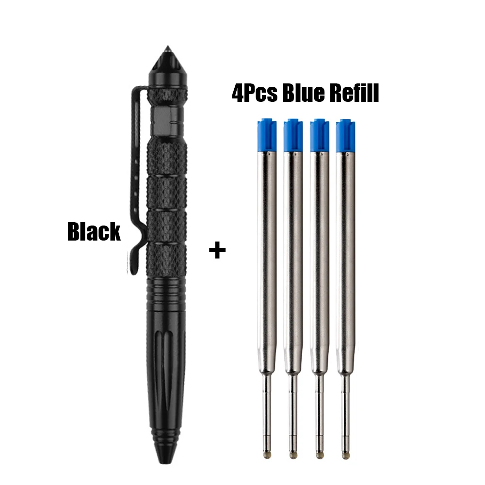 전술 펜 리필 롤러 볼펜, 금속 볼펜, 서명 문구, 사무실 학교 용품, 쓰기 선물, 1 + 4 개/세트