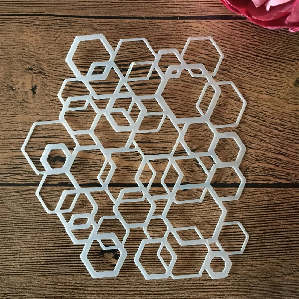 8 개/대 13x13cm 기하학 라운드 육각 삼각형 DIY 레이어링 스텐실 페인팅 스크랩북 색칠 엠보싱 앨범 데코 템플릿