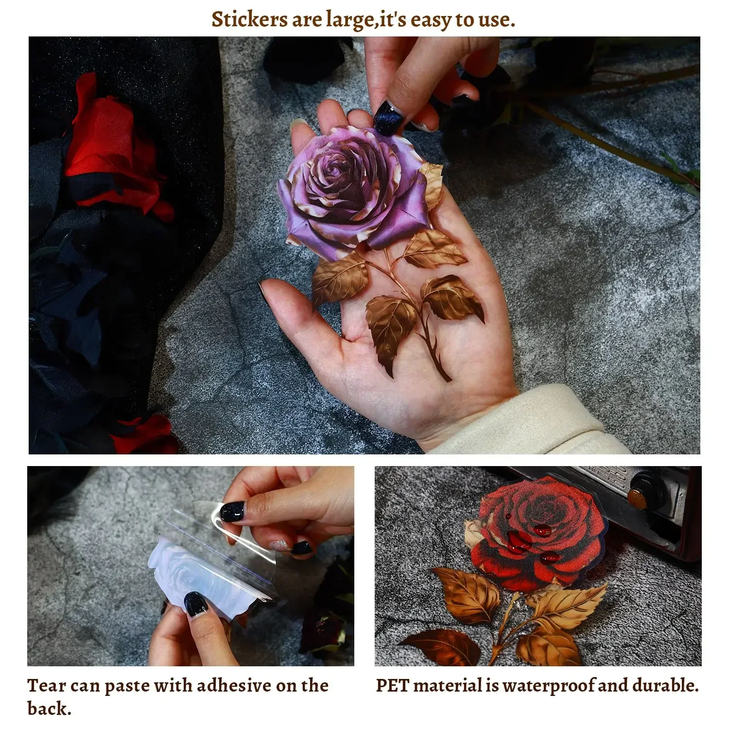 Journamm 대형 사이즈 PET 꽃 스티커, DIY 스크랩북 아트 콜라주, 일기 재료 장식, 미학 스티커 문구, 팩당 6 개