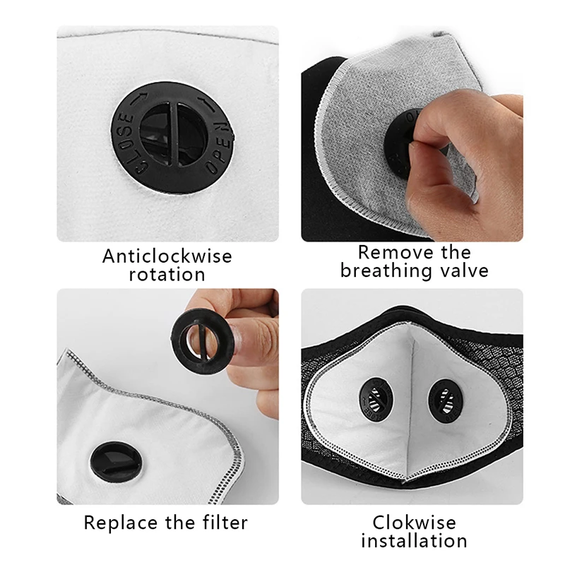 사이클링 방진 활성 탄소 필터 교체 보호, PM2.5 방진, 5 층 사이클링 페이스 마스크, 호흡 필터 개스킷