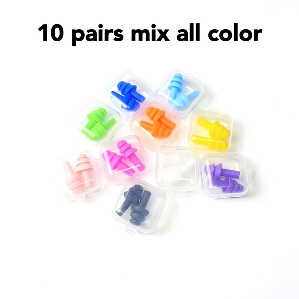 부드러운 실리콘 귀마개 방수 수영 귀마개, 재사용 가능한 소음 감소 수면 귀마개, 상자 포함 청력 보호기