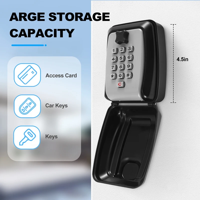 벽걸이 대형 키 박스, 보안 방수 야외 키 박스, 녹슬지 않는 내후성 헤비 듀티 키, 12 코드