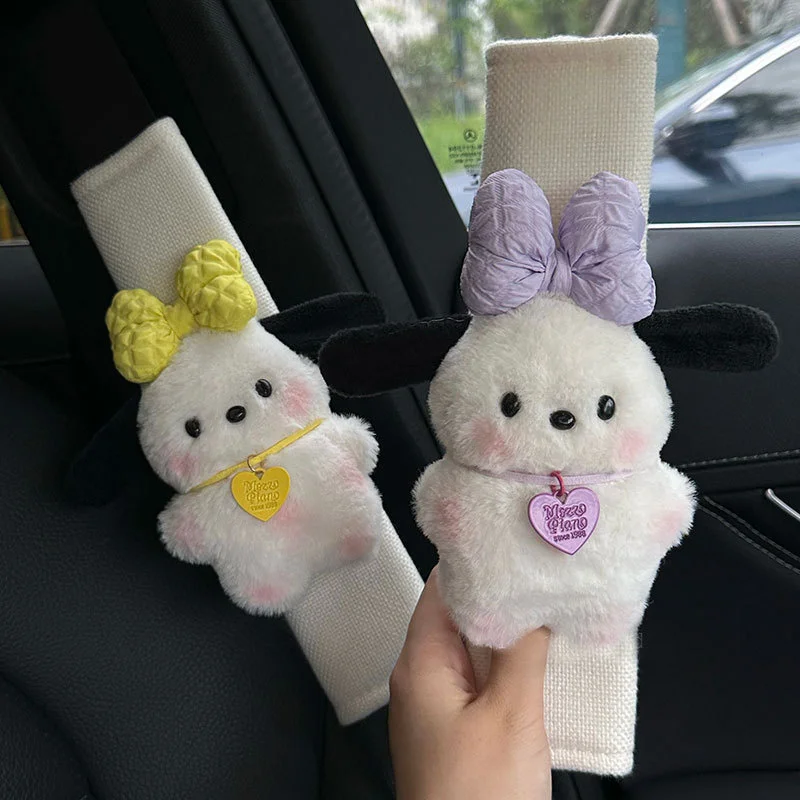 산리오 포차코 귀여운 카시트 벨트 커버, 귀여운 강아지 자동차 시트 벨트 어깨 패드 장식, 커플 자동차 인테리어 액세서리