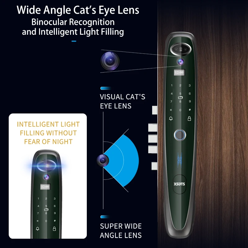 Tuya 스마트 3D 얼굴 도어락 보안 얼굴 카메라 모니터, 지능형 지문 암호 생체 인식 전자 키 잠금 해제