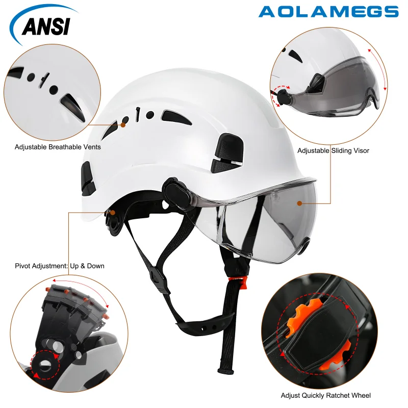 안전모 고글 바이저와 건설 안전 헬멧, 고품질 ABS 하드 모자 라이트 ANSI 산업 작업 헤드 보호 구조 CR08