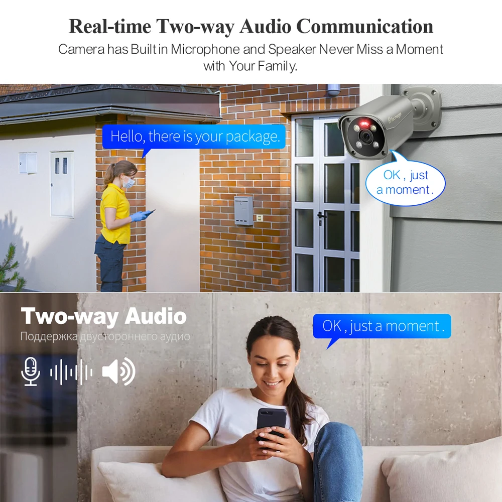 Techage 양방향 오디오 불렛 IP 카메라, 4K 8MP PoE, H.265 비디오 감시 시스템, ONVIF 모션 감지, 이메일 경고 XMeye